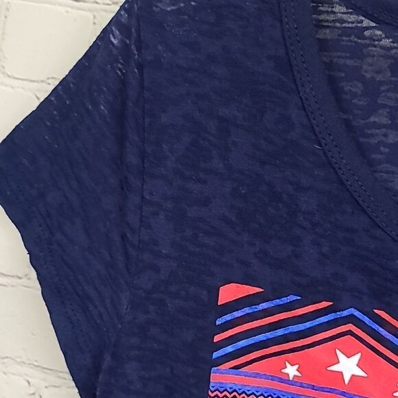 Patriotic Burnout Tee Juniors Small Let Freedom Ring American Red White Blue Top - Picture 5 of 9